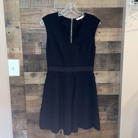 Rebecca Taylor Black Ponte Knit Tweed Fit & Flare Sleeveless Dress - Picture 4 of 9